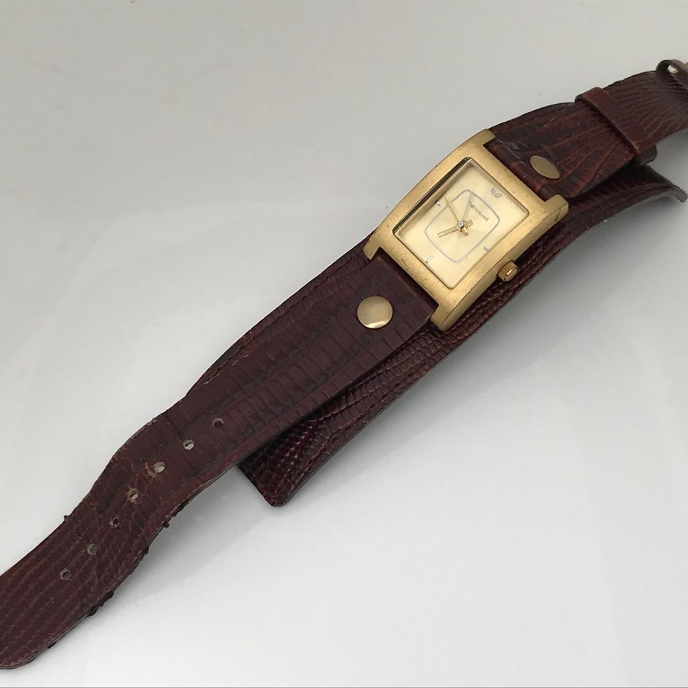 Vestal Women Watch Brown Leather Wide Band Gold To - Picture 5 of 11